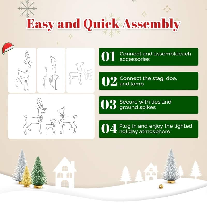 3-Piece Lighted Rattan Christmas Reindeer Family Set Outdoor Decorations - Brown