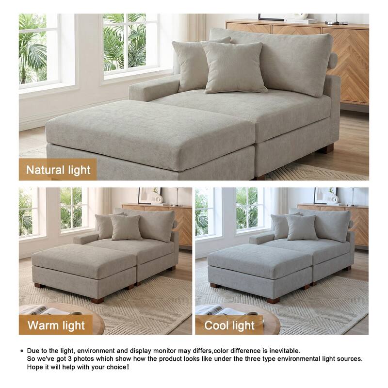 Modern Chenille Chaise Lounge Set with Ottoman