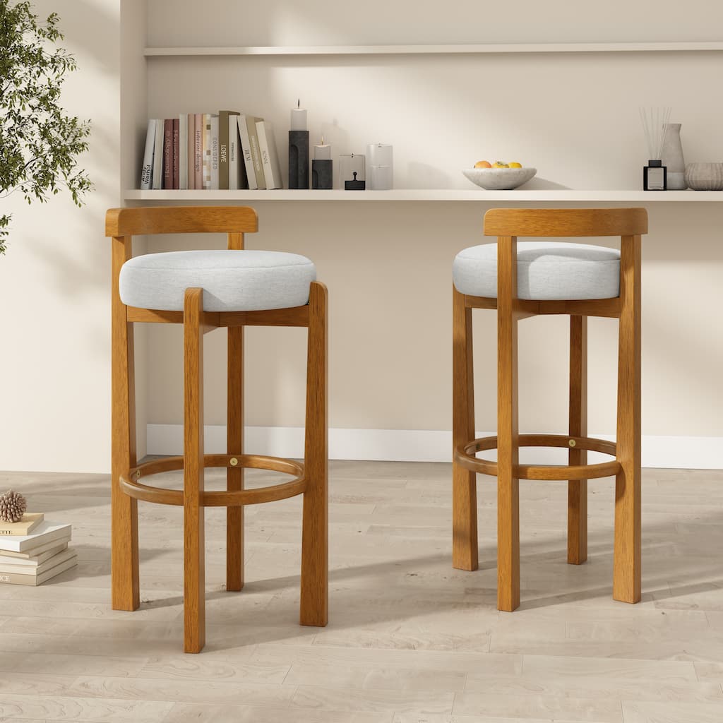 Roomfitters Elise Indoor Low Back Wooden Barstools with Ivory Upholstery, Set of 2 - Set of 2