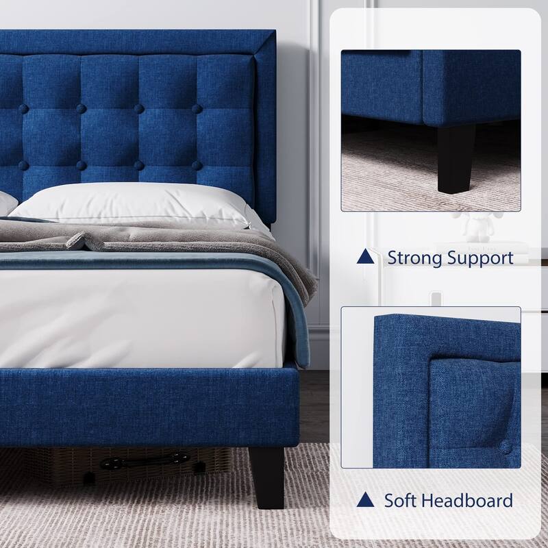 Modern Upholstered Platform Bed with Button Tufted Headboard
