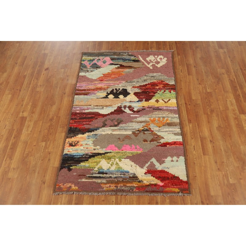 Abstract Moroccan Oriental Rug Handmade Multi-Color Wool Carpet - 3'7" x 5'10"
