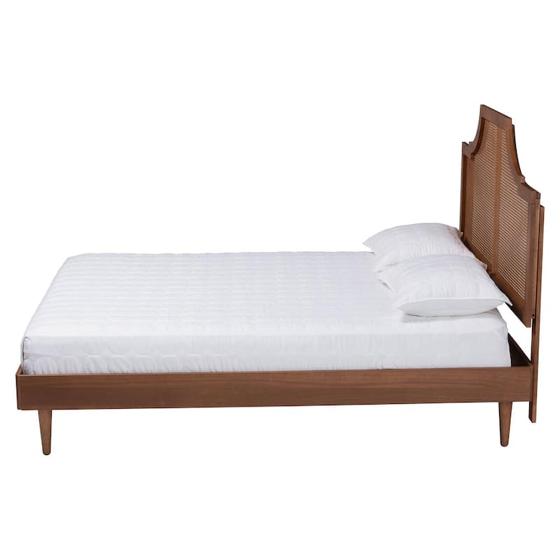 Macaria Mid-Century Modern Woven Rattan Bed