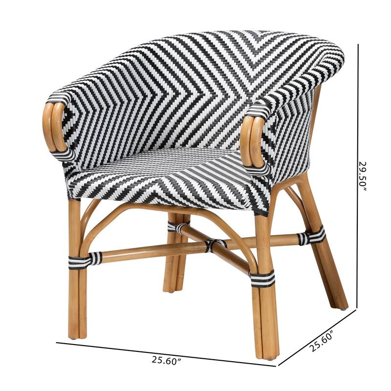 Max Rattan Bistro Armchair - Handwoven Dining Chair with Curved Back and Sloping Arms For Kitchen or Indoor/Outdoor Lounge