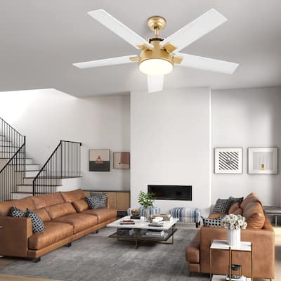 52 Inch Modern Ceiling Fan With Light And Wall Switch Remote