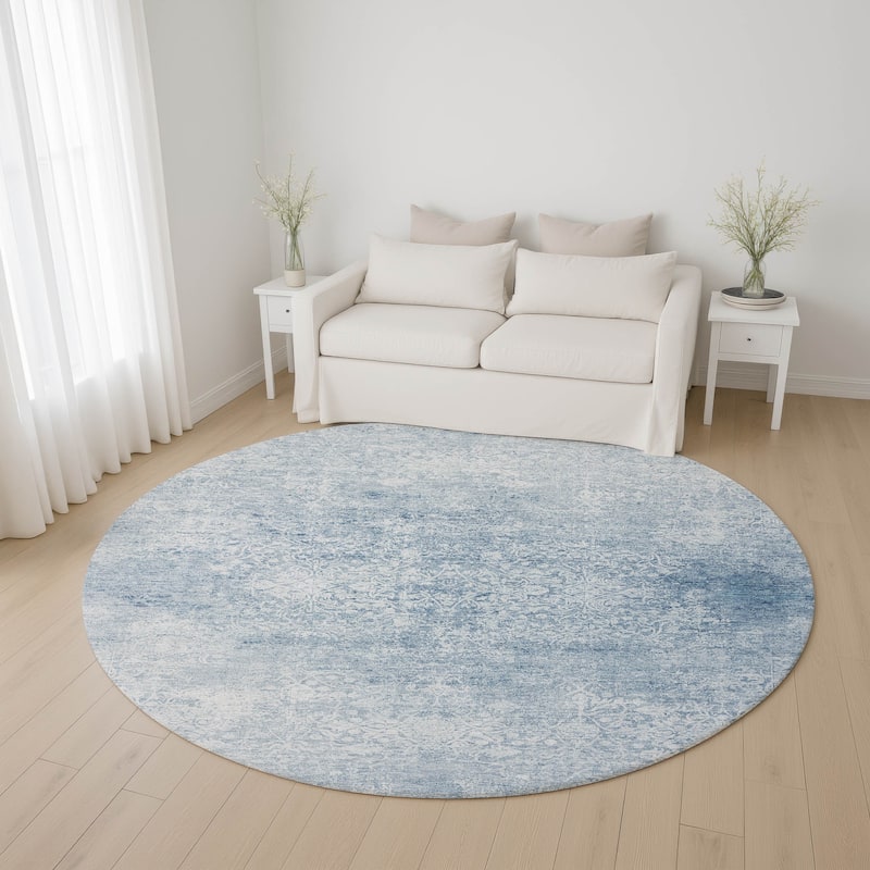 Premium Washable Super Soft Vintage Traditional Mayfield Rug - Sky - 8' x 8'