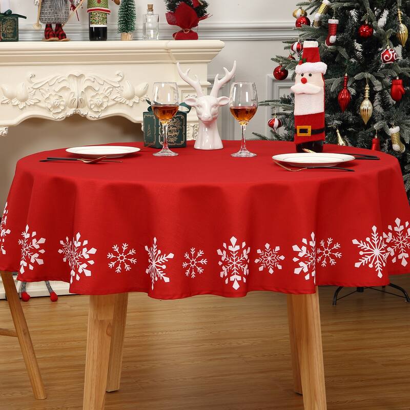 Christmas Tablecloth Snowflakes Xmas Decor for Round Tables, Red