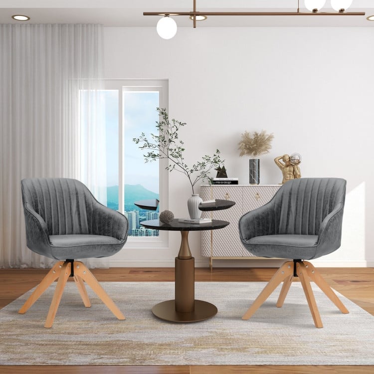 Modern Leathaire Set of 2 Swivel Accent Chair with Beech Wood Legs - 33.5 x 27 x 27 inch (L x W x H)