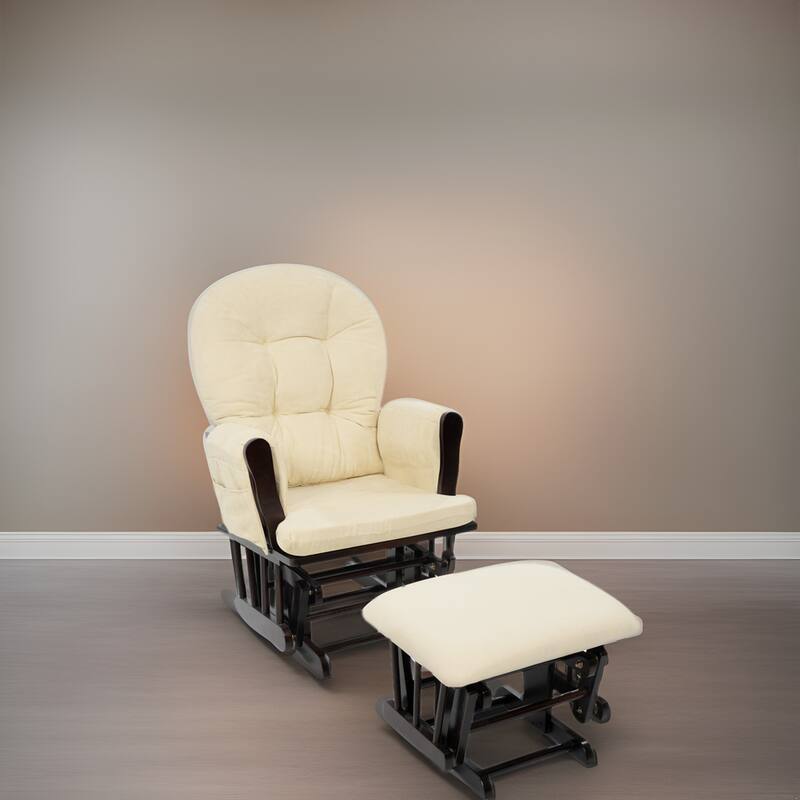 Nursery Glider and Ottoman Set - Reclining Rocker Chair with Padded Back, Armrests, and Cushions - Espresso,Cream