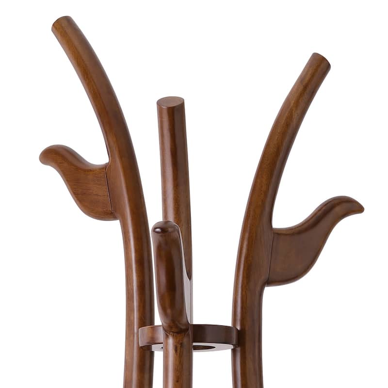 S-shaped Creative Freestanding Coat Rack Solid Wood Coat Tree with Hooks - 74.8"H x 16.5"Dia (base)