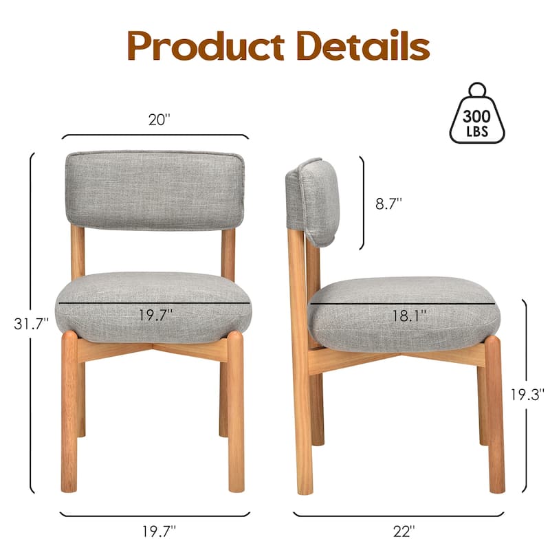 Modern Wooden Blended Linen Dining Chair (Set of 2)