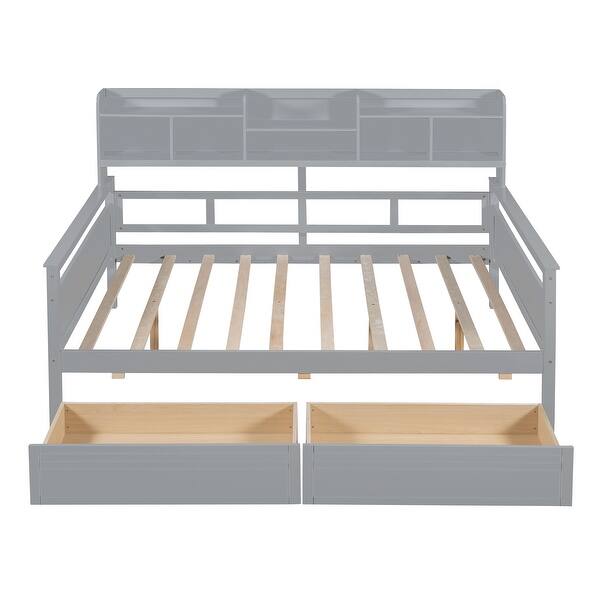 slide 2 of 12, Full Size Daybed Platform Bed w/ 2 Storage Drawers and Headboard, Gray Gray - Full