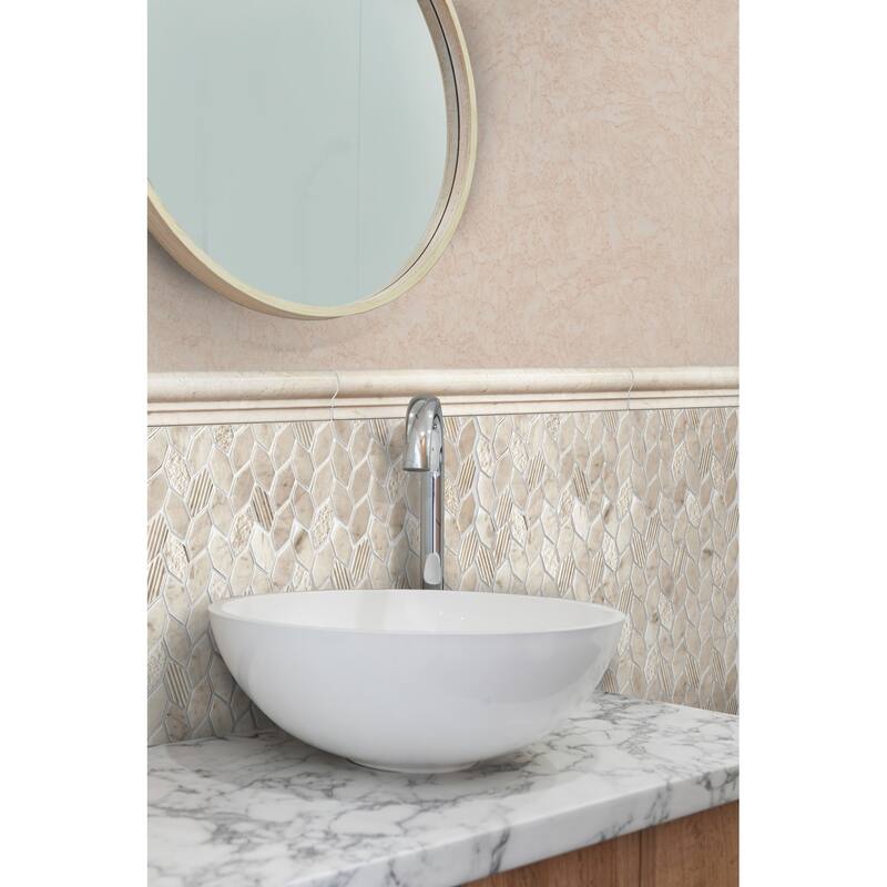 Apollo tile 12 x 12 Sparta Polished etched Beige Crema Marfil Marble Tile (4.92 sq ft/case) - 5 Pack