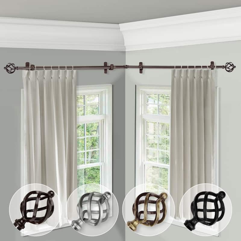Adjustable Corner Curtain Rod 120-170" Black, Single Rod for Window & Shower - M
