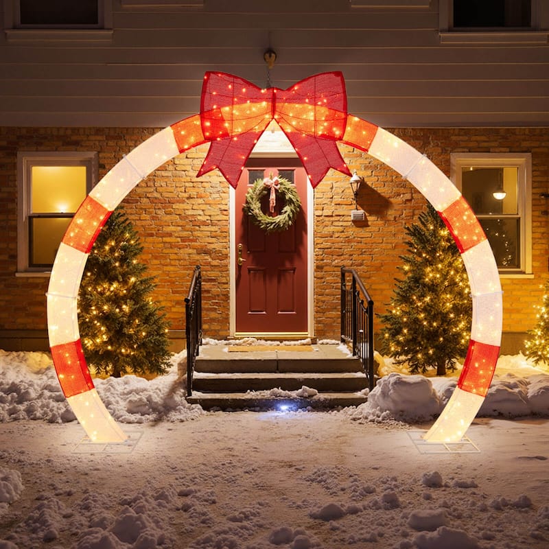 Costway 10.4 FT Christmas Archway with Large Bow & Warm White LED - as pic shows - See Details - as pic shows - See Details - overstock.com/bedbathandbeyond.com
