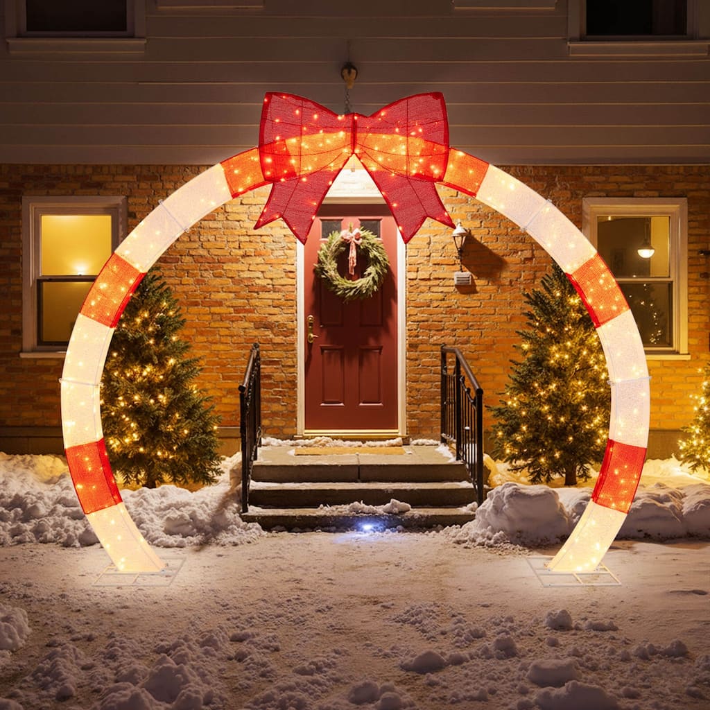 Costway 10.4 FT Christmas Archway with Large Bow & Warm White LED - as pic shows - See Details