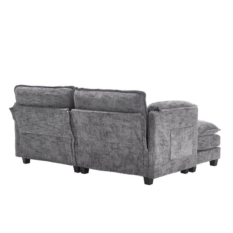 Chenille Fabric Loveseat Sofa Couch with 2 Ottomans and Side Pockets