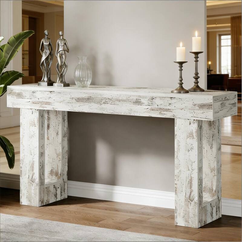 Wooden Entryway Country-Style Sofa Console Table - Vintage White