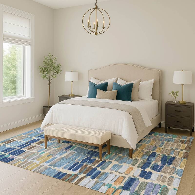 Machine Washable Indoor/ Outdoor Modern Caps Chantille Rug