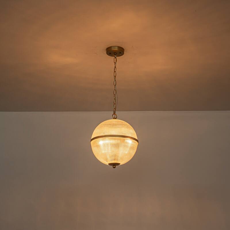 3-Light Mid-Century Modern Glam Gold Grid Glass Globe Chandelier Ceiling Light - 11.8 in. W x 13.39 in. H - 11.8 in. W x 13.39 in. H - Brushed Brass