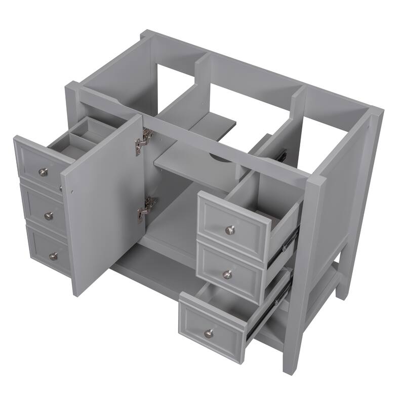 36" Blue Bathroom Vanity Cabinet, Three Drawers, One Cabinet, Open Shelf, Freestanding Design