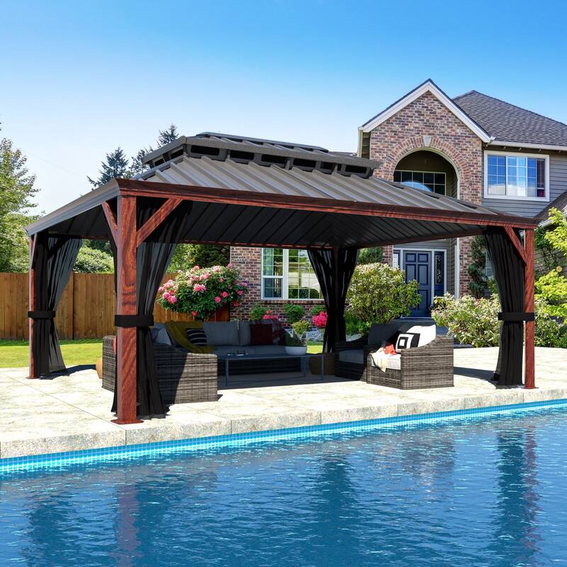 VEIKOUS Outdoor Premium Gazebo with Galvanized Steel Double Roof, Aluminum Frame, and High-Quality Nettings