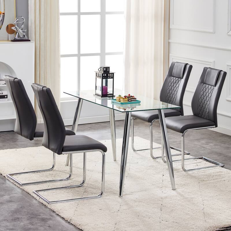 Leather Dining Table Chair Dining Chair Side Chair, Grey, Set of 4