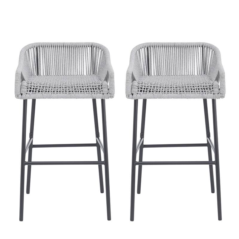 Neri Iron Outdoor Patio Rope Weave Barstools (Set of 2) by Christopher Knight Home