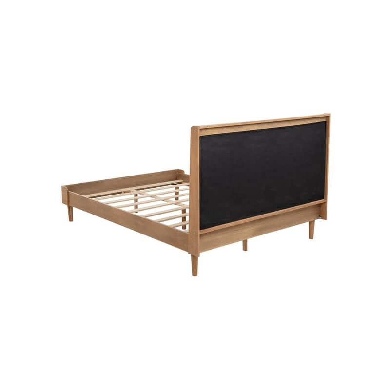 Queen Size Wood Platform Bed with Upholstered Headboard