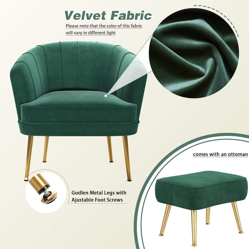 Andeworld Accent Chair with Ottoman, Upholstered Modern Single Sofa Side Chair,Comfy Barrel Club Living Room Armchair