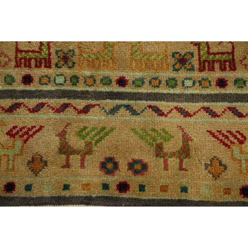 Hand-knotted Traditional Wool Brown Geometric Oriental Area Rug - 9' 9'' X 7' 10''