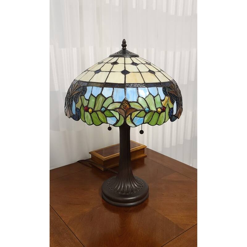 HomeRoots 23" Stained Glass Two Light Jeweled Floral Accent Table Lamp - 21 x 23 x 12