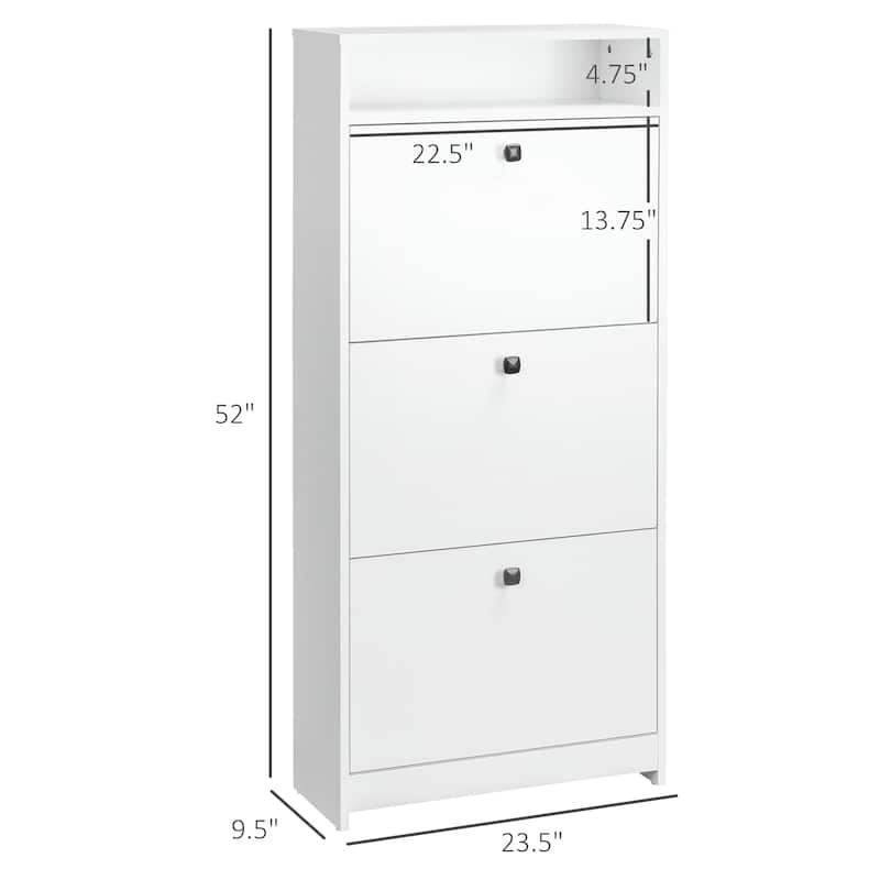 Slim Shoe Cabinet, Trendy Shoe Storage Cabinet with 3 Large Fold-Out Drawers & a Spacious Top Surface for Small Items