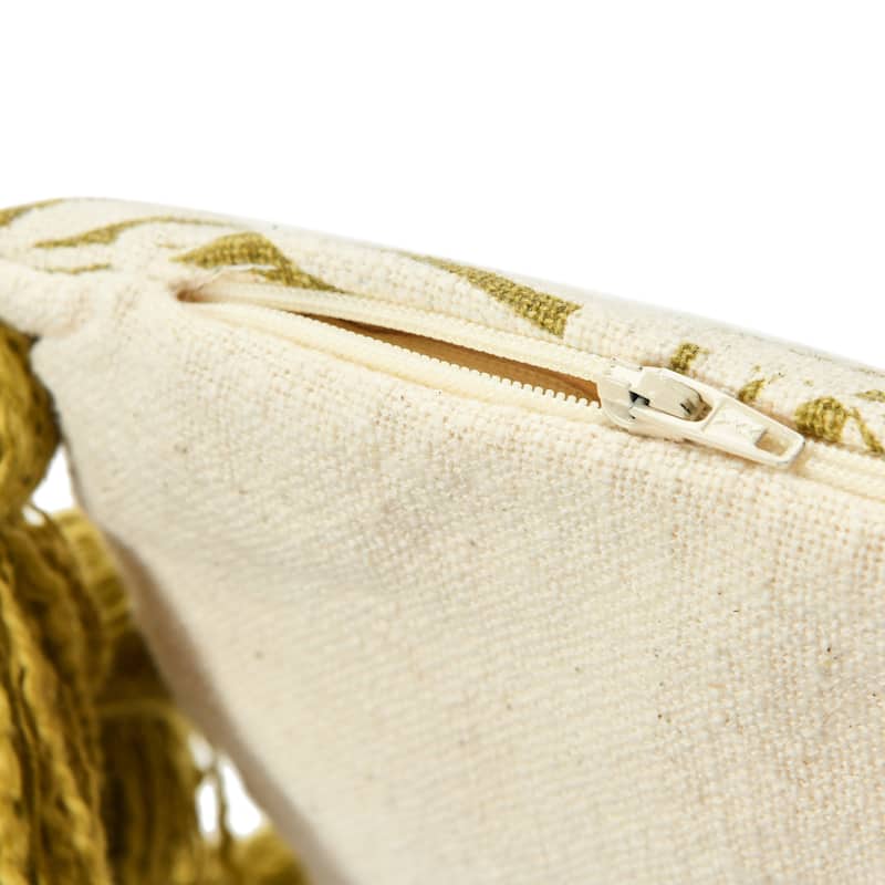 Cotton Pillow with Palm Frond Pattern & Tassels, Green and Natural
