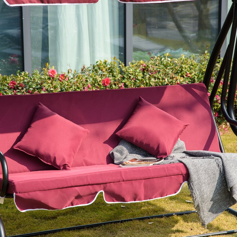 Outsunny 3 Seat Outdoor Free Standing Covered Swing Bench with Comfortable Cushioned Fabric & Included Canopy
