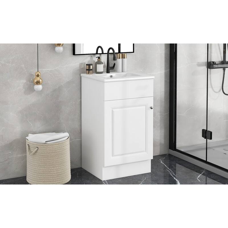 Anmytek 18 Inch White Bathroom Vanity with Sink Door Shelf and Adjustable Shelf