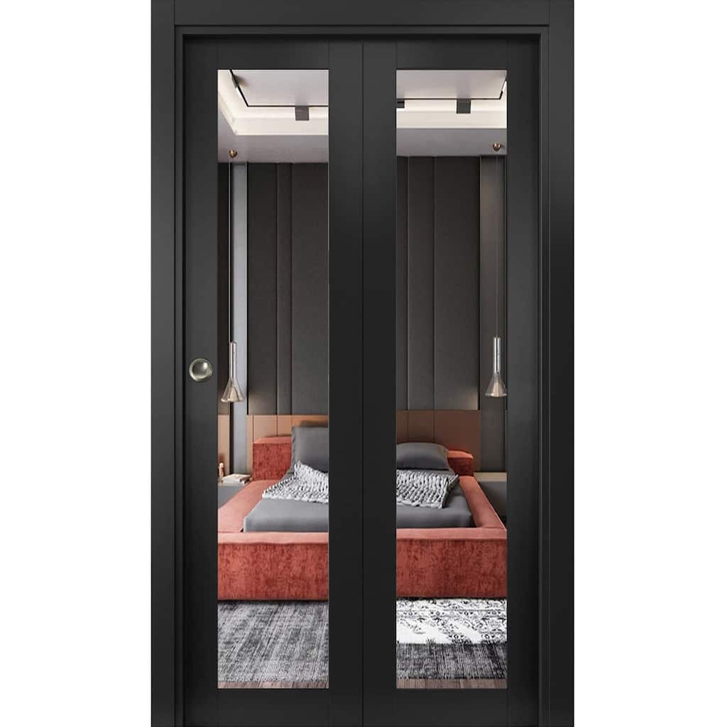 SartoDoors Lucia 1299 | Closet Door Bi-fold Door | Solid Wood | Hardware Set | 18x80, Matte Black Bedroom Door Bathroom Door