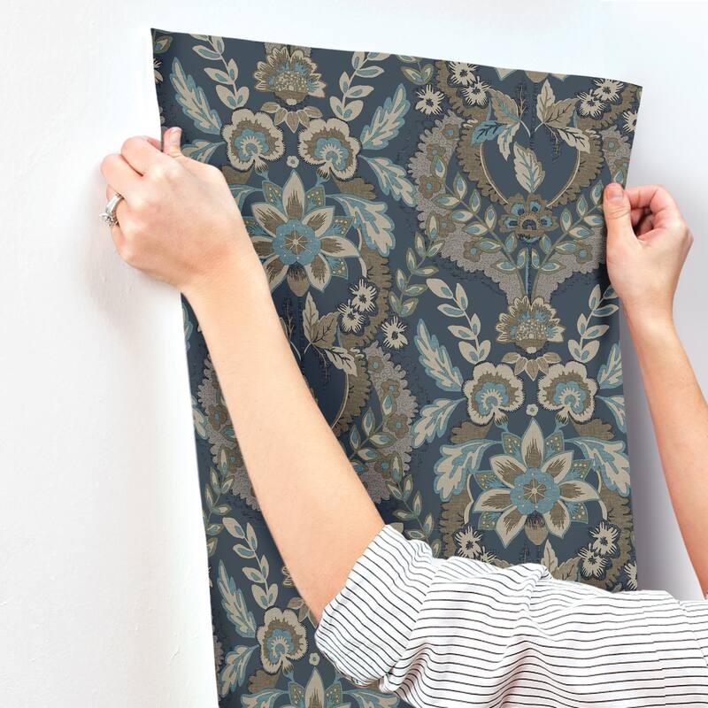 Chris Loves Julia x A-Street Prints Collins Teal Damask Wallpaper