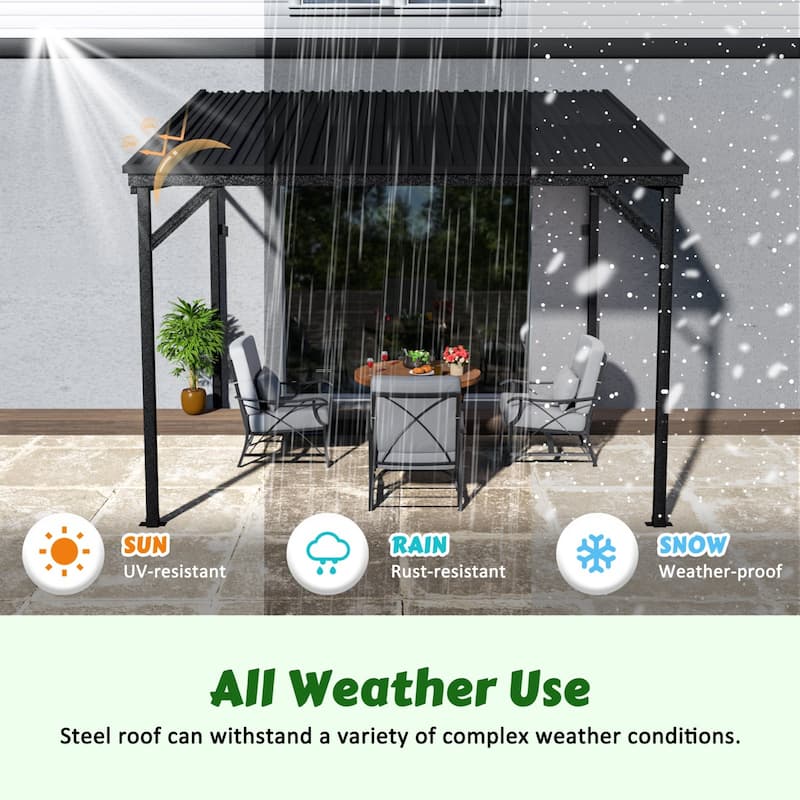 VEIKOUS 8 x 10 FT Wall-Mounted Lean-To Gazebo with Steel Roof for Outdoor