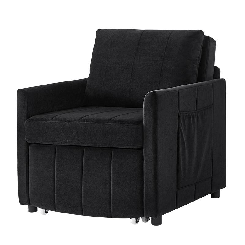 Convertible Sleeper Sofa, Pull Out Sofa Bed with 5-Position Adjustable Backrest, Fold Out Chair Bed with Side Pockets