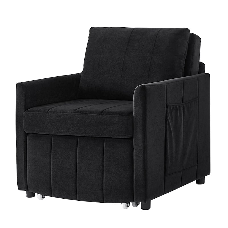 Roomfitters Convertible Sleeper Sofa with Pull-Out Bed 5-Position Adjustable Backrest Side Pockets & Storage Basket