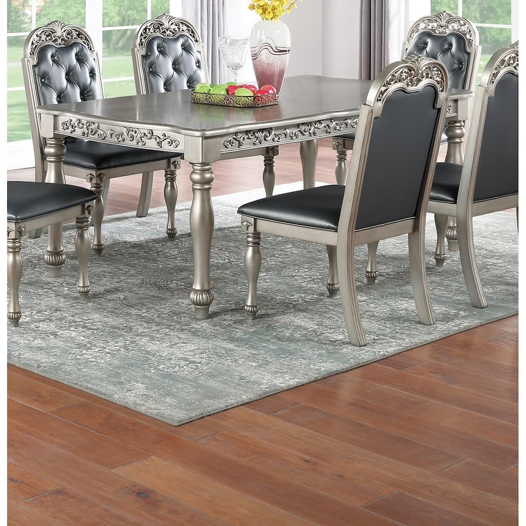 Formal 1pc Dining Table Only Silver / Grey Finish Antique Design Rubberwood Dining Room Furniture