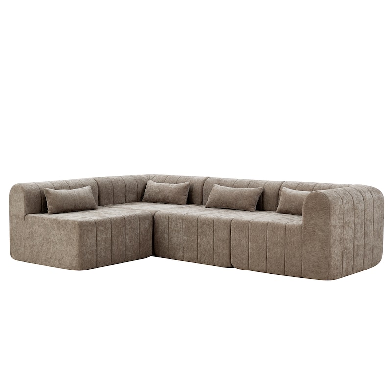 Christopher Knight Home - Modular Polyester Upholstered Sectional Sofa with 4-Piece Compressed Sponge - 145.5"