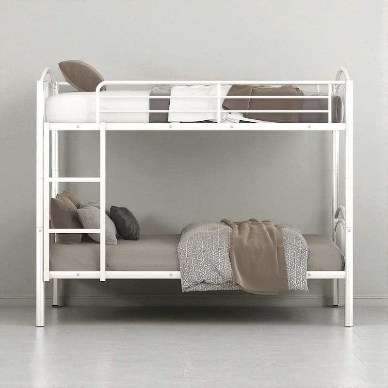 Twin Over Twin Metal Bunk Bed with Ladder and Safety Rails, Convertible into Two Twin Beds, No Box Spring Needed