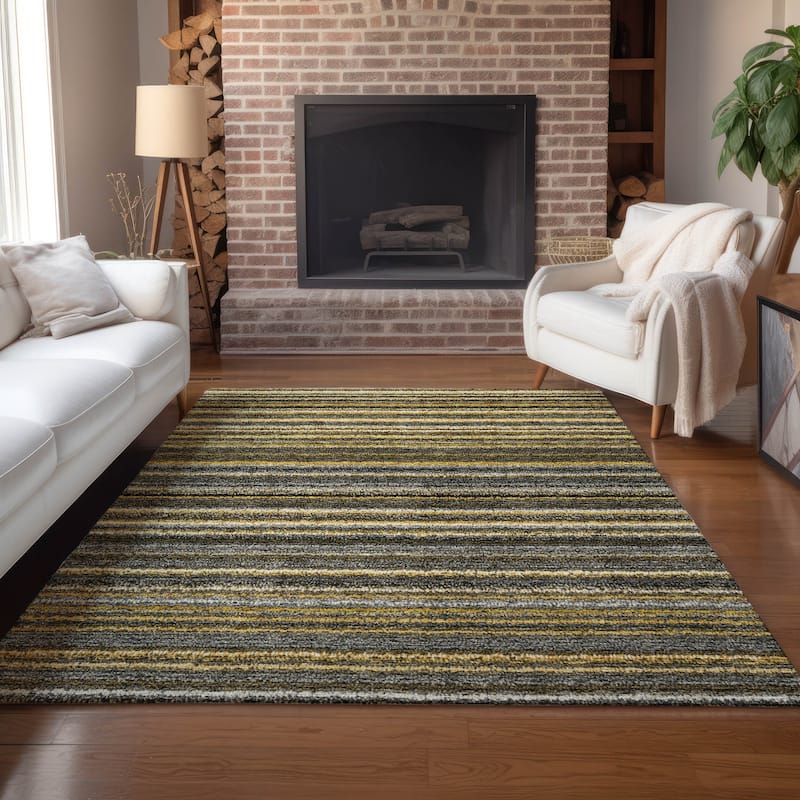 Machine Washable Indoor/ Outdoor Chantille Stripes Rug - Gold - 8' x 10'