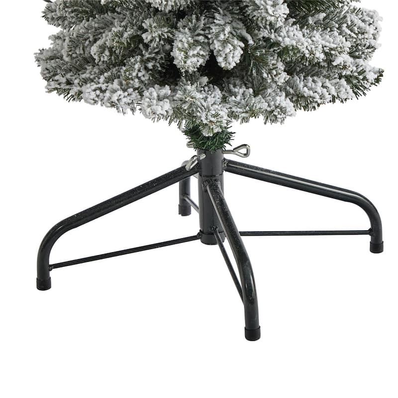 4ft. Flocked Pencil Artificial Christmas Tree with 100 Clear Lights and 216 Branches - Slim Snowy X-Mas Accent