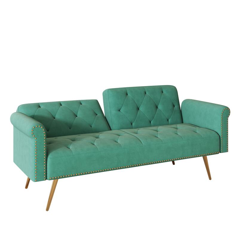 69.7" Velvet Sofa Bed with Nailhead Trim & Pillow - Modern 2-Seater Sleeper