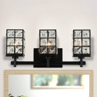 Matte Black Crystal 3-Light Bathroom Vanity Light Wall Sconce