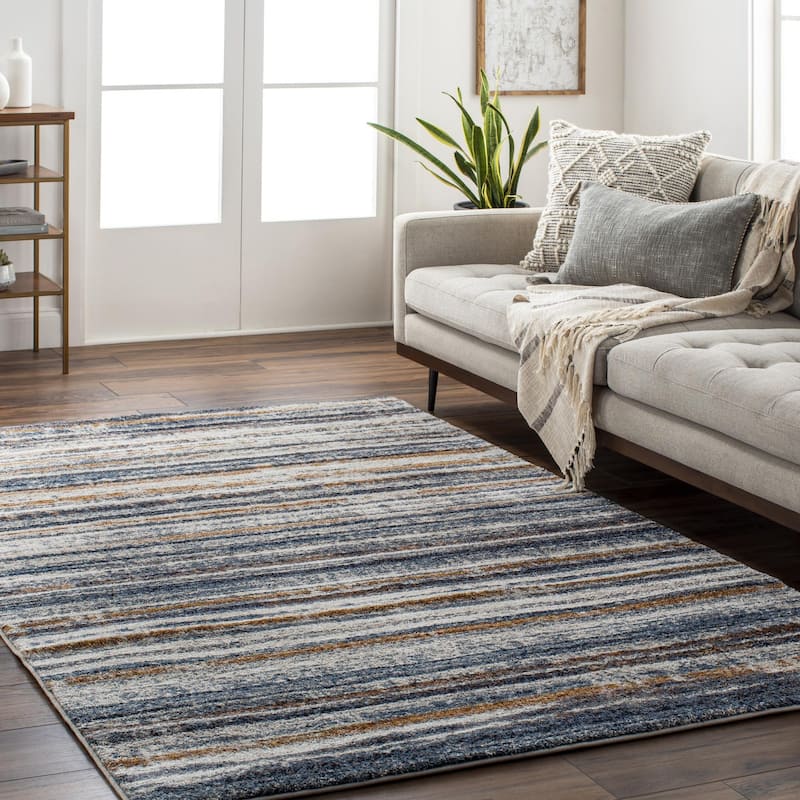Livabliss Transitional Tuscany Stripe Area Rug - 4'3" x 5'7" - Brown/Blue
