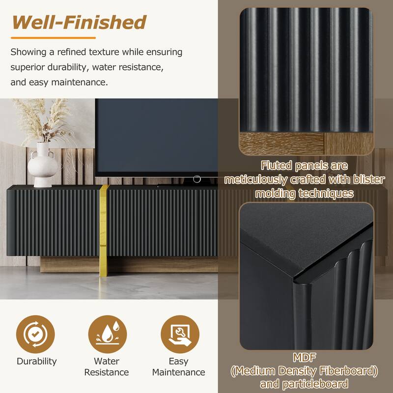 Modern Fluted TV Stand for TVs Up to 80" - Elegant Media Console with Cabinets & Drawers