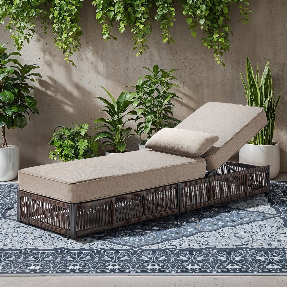 Gymojoy Outdoor Patio Chaise Lounge Chair, Luxury Rattan Recliner with 6-Position Backrest & 5-Inch Thick Cushions - 1-Piece